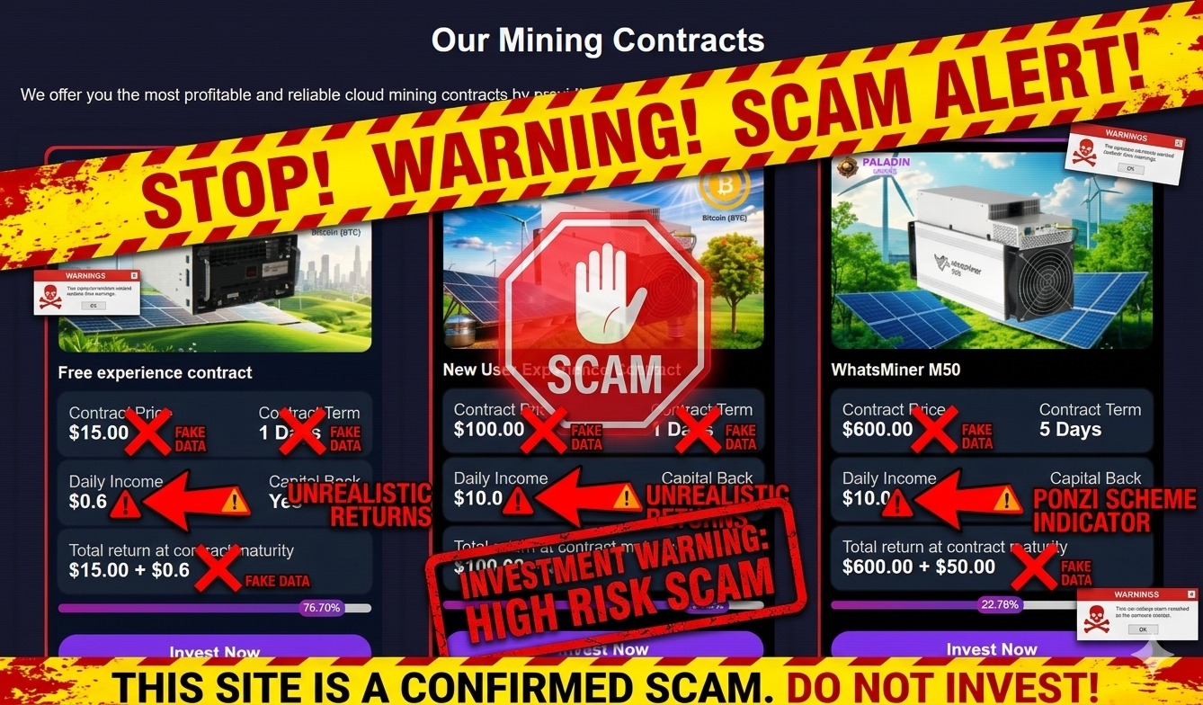 Paladin Mining scam site screenshot - confirmed fraudulent